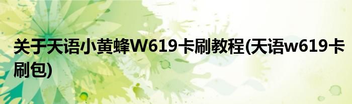 關(guān)于天語小黃蜂W619卡刷教程(天語w619卡刷包)