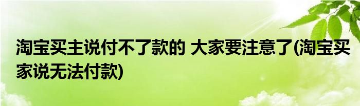 淘寶買主說付不了款的 大家要注意了(淘寶買家說無法付款)