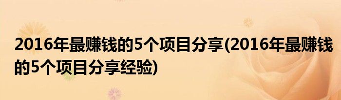 2016年最賺錢的5個項目分享(2016年最賺錢的5個項目分享經驗)