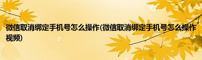 微信取消綁定手機(jī)號(hào)怎么操作(微信取消綁定手機(jī)號(hào)怎么操作視頻)