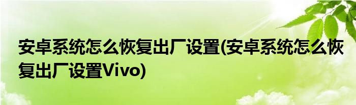 安卓系統(tǒng)怎么恢復出廠設置(安卓系統(tǒng)怎么恢復出廠設置Vivo)