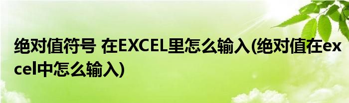 絕對值符號 在EXCEL里怎么輸入(絕對值在excel中怎么輸入)