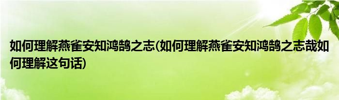 如何理解燕雀安知鴻鵠之志(如何理解燕雀安知鴻鵠之志哉如何理解這句話)