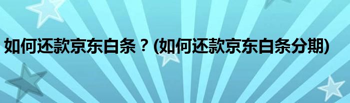 如何還款京東白條？(如何還款京東白條分期)