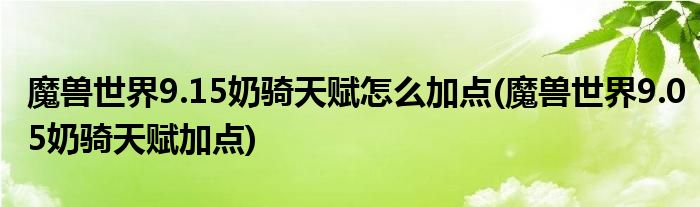 魔獸世界9.15奶騎天賦怎么加點(魔獸世界9.05奶騎天賦加點)