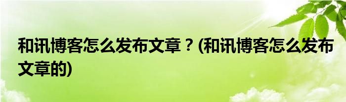 和訊博客怎么發(fā)布文章？(和訊博客怎么發(fā)布文章的)