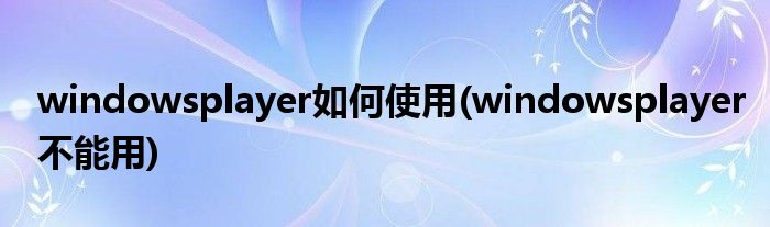 windowsplayer如何使用(windowsplayer不能用)