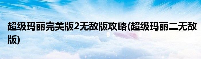 超級瑪麗完美版2無敵版攻略(超級瑪麗二無敵版)