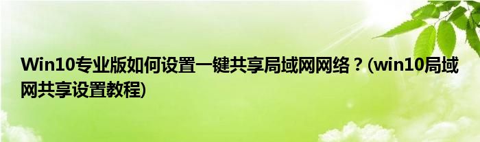 Win10專業(yè)版如何設(shè)置一鍵共享局域網(wǎng)網(wǎng)絡(luò)？(win10局域網(wǎng)共享設(shè)置教程)