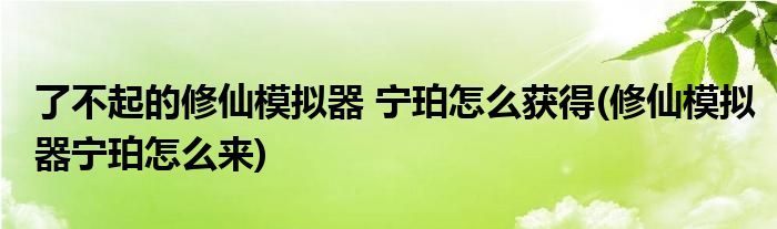 了不起的修仙模擬器 寧珀怎么獲得(修仙模擬器寧珀怎么來(lái))