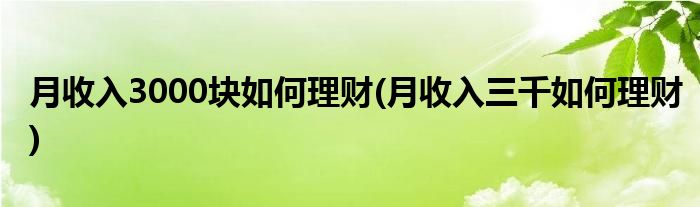 月收入3000塊如何理財(月收入三千如何理財)