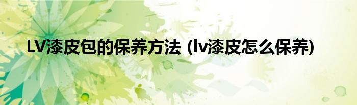 LV漆皮包的保養(yǎng)方法 (lv漆皮怎么保養(yǎng))