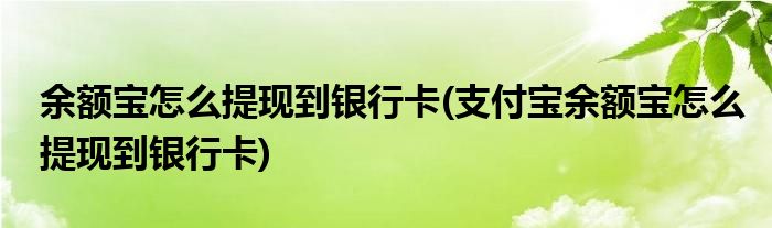 余額寶怎么提現(xiàn)到銀行卡(支付寶余額寶怎么提現(xiàn)到銀行卡)