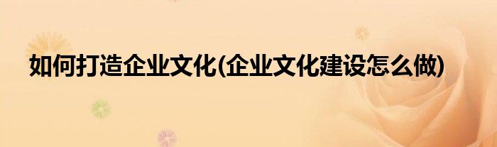 如何打造企業(yè)文化(企業(yè)文化建設怎么做)