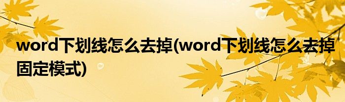 word下劃線怎么去掉(word下劃線怎么去掉固定模式)