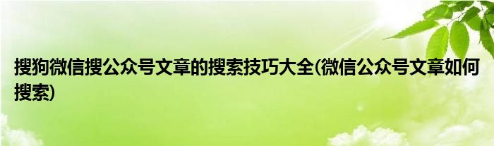 搜狗微信搜公眾號文章的搜索技巧大全(微信公眾號文章如何搜索)