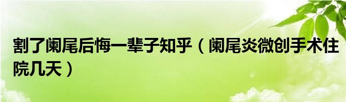 割了闌尾后悔一輩子知乎（闌尾炎微創(chuàng)手術(shù)住院幾天）