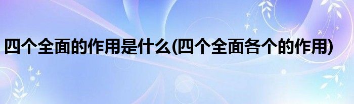 四個(gè)全面的作用是什么(四個(gè)全面各個(gè)的作用)