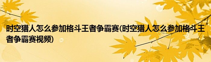 時空獵人怎么參加格斗王者爭霸賽(時空獵人怎么參加格斗王者爭霸賽視頻)