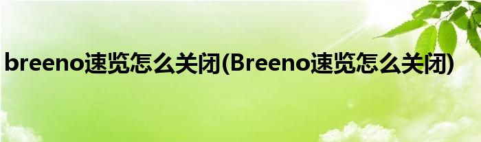 breeno速覽怎么關(guān)閉(Breeno速覽怎么關(guān)閉)