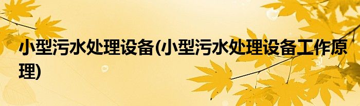 小型污水處理設備(小型污水處理設備工作原理)