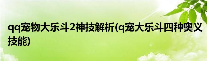 qq寵物大樂斗2神技解析(q寵大樂斗四種奧義技能)