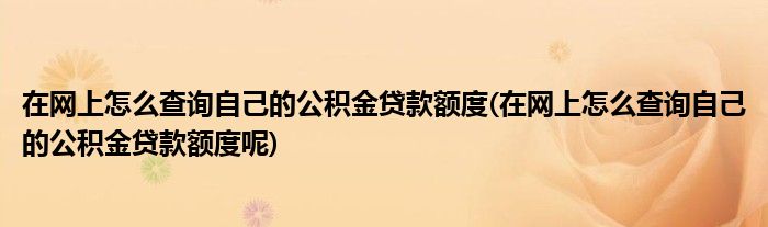 在網(wǎng)上怎么查詢自己的公積金貸款額度(在網(wǎng)上怎么查詢自己的公積金貸款額度呢)