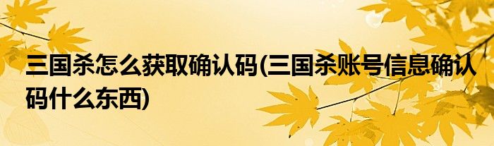 三國(guó)殺怎么獲取確認(rèn)碼(三國(guó)殺賬號(hào)信息確認(rèn)碼什么東西)