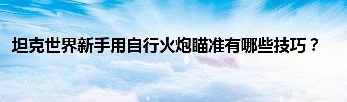 坦克世界新手用自行火炮瞄準(zhǔn)有哪些技巧？