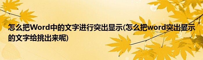 怎么把Word中的文字進(jìn)行突出顯示(怎么把word突出顯示的文字給挑出來呢)