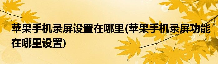 蘋果手機錄屏設置在哪里(蘋果手機錄屏功能在哪里設置)