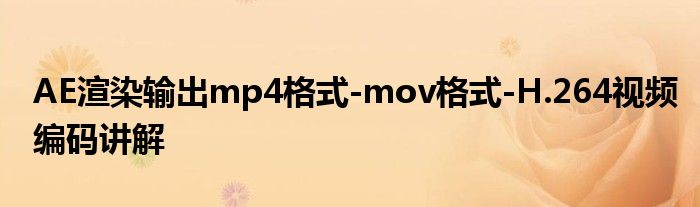 AE渲染輸出mp4格式-mov格式-H.264視頻編碼講解