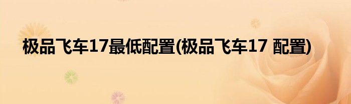 極品飛車17最低配置(極品飛車17 配置)