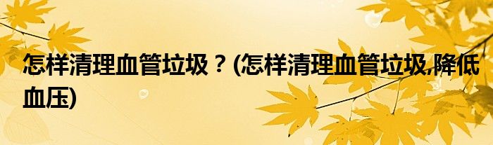 怎樣清理血管垃圾？(怎樣清理血管垃圾,降低血壓)