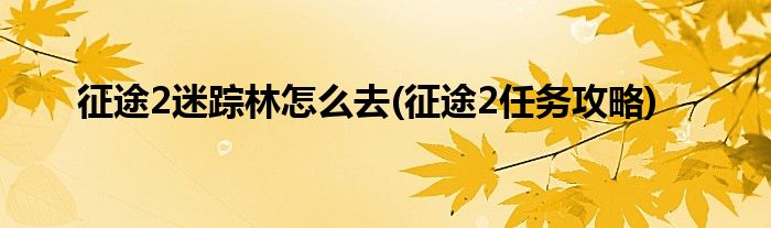 征途2迷蹤林怎么去(征途2任務(wù)攻略)