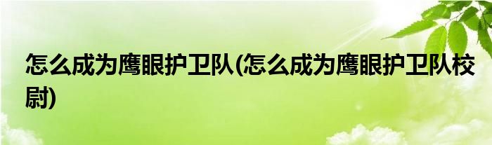 怎么成為鷹眼護(hù)衛(wèi)隊(duì)(怎么成為鷹眼護(hù)衛(wèi)隊(duì)校尉)