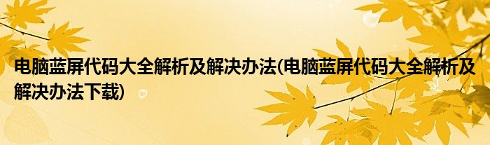 電腦藍(lán)屏代碼大全解析及解決辦法(電腦藍(lán)屏代碼大全解析及解決辦法下載)