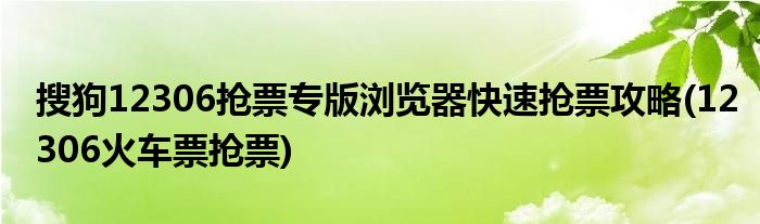 搜狗12306搶票專(zhuān)版瀏覽器快速搶票攻略(12306火車(chē)票搶票)