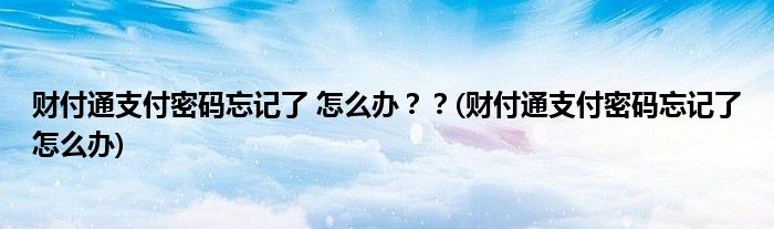 財(cái)付通支付密碼忘記了 怎么辦？？(財(cái)付通支付密碼忘記了怎么辦)