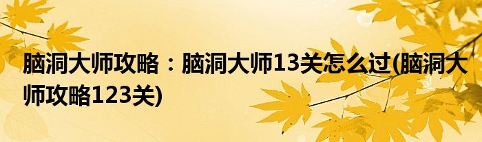 腦洞大師攻略：腦洞大師13關怎么過(腦洞大師攻略123關)