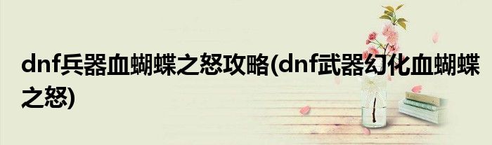 dnf兵器血蝴蝶之怒攻略(dnf武器幻化血蝴蝶之怒)