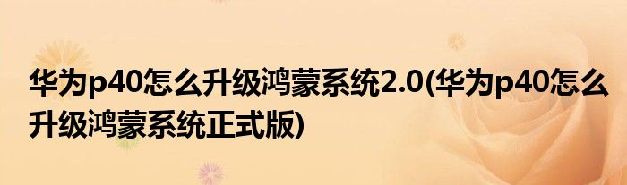 華為p40怎么升級鴻蒙系統(tǒng)2.0(華為p40怎么升級鴻蒙系統(tǒng)正式版)