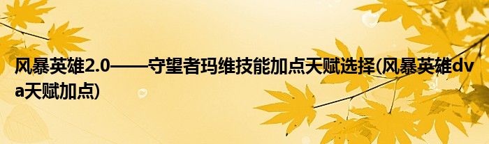 風(fēng)暴英雄2.0——守望者瑪維技能加點(diǎn)天賦選擇(風(fēng)暴英雄dva天賦加點(diǎn))