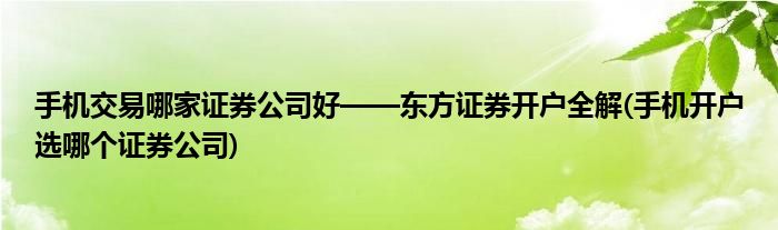 手機(jī)交易哪家證券公司好——東方證券開戶全解(手機(jī)開戶選哪個(gè)證券公司)