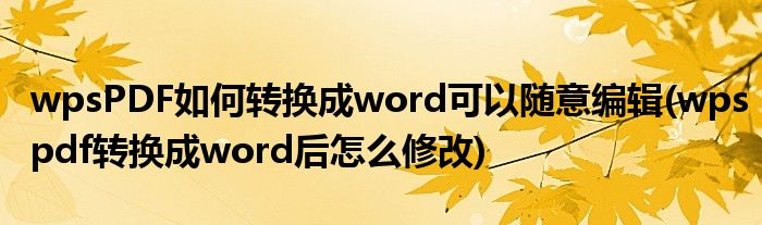 wpsPDF如何轉(zhuǎn)換成word可以隨意編輯(wpspdf轉(zhuǎn)換成word后怎么修改)