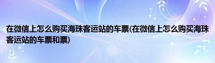 在微信上怎么購買海珠客運(yùn)站的車票(在微信上怎么購買海珠客運(yùn)站的車票和票)