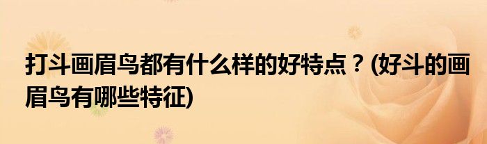 打斗畫眉鳥都有什么樣的好特點(diǎn)？(好斗的畫眉鳥有哪些特征)