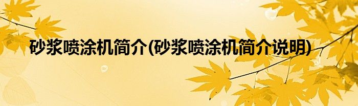 砂漿噴涂機簡介(砂漿噴涂機簡介說明)