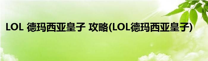 LOL 德瑪西亞皇子 攻略(LOL德瑪西亞皇子)