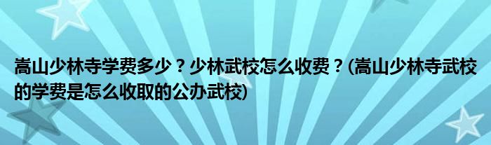 嵩山少林寺學(xué)費(fèi)多少？少林武校怎么收費(fèi)？(嵩山少林寺武校的學(xué)費(fèi)是怎么收取的公辦武校)